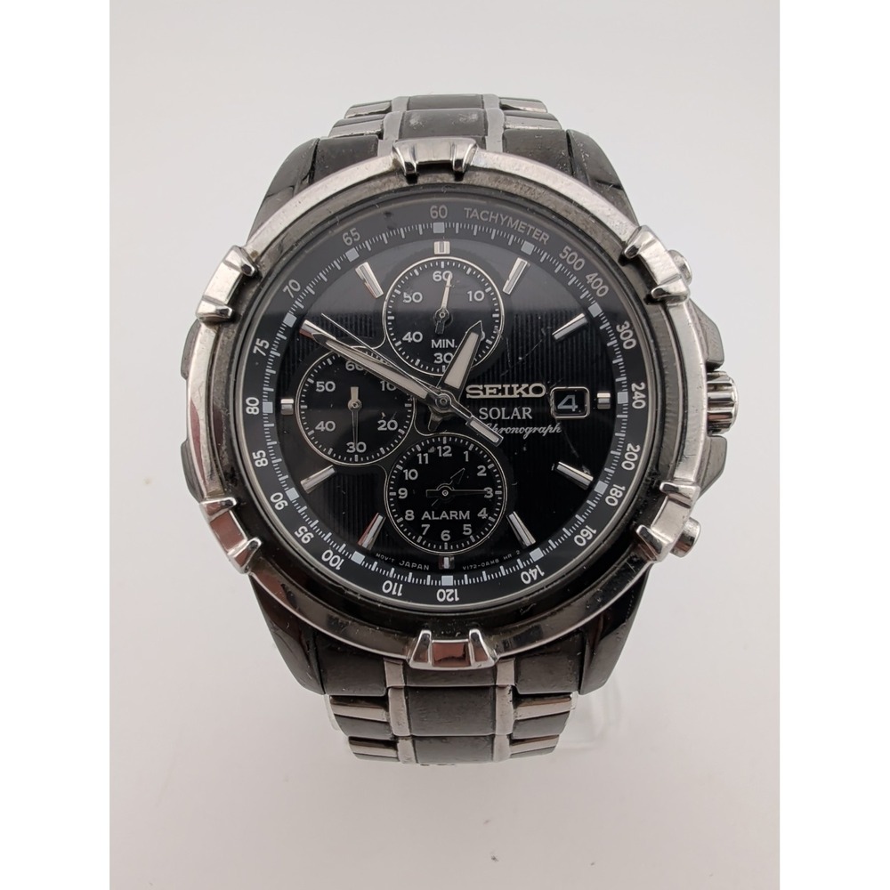 Seiko Solar Chronograph Men's Watch 43mm Case V172-0AJ0 For Parts/Repair